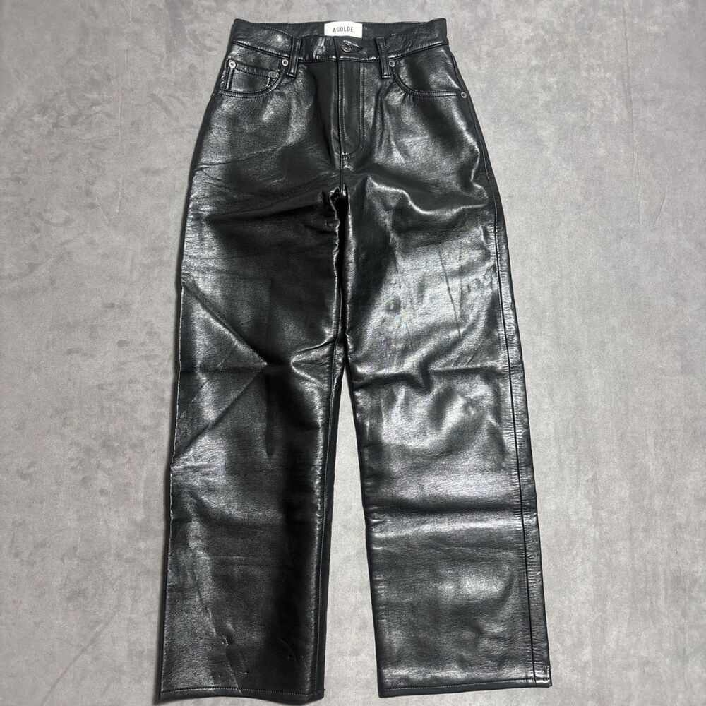 AGOLDE Womens Size 23 Black Recycled Leather High Rise Straight Pants
